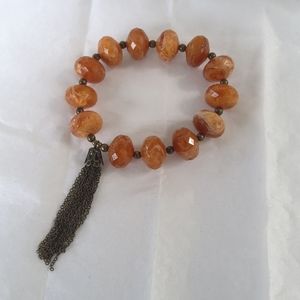 Vintage Resin Bead Stretch Bracelet w/Tassel